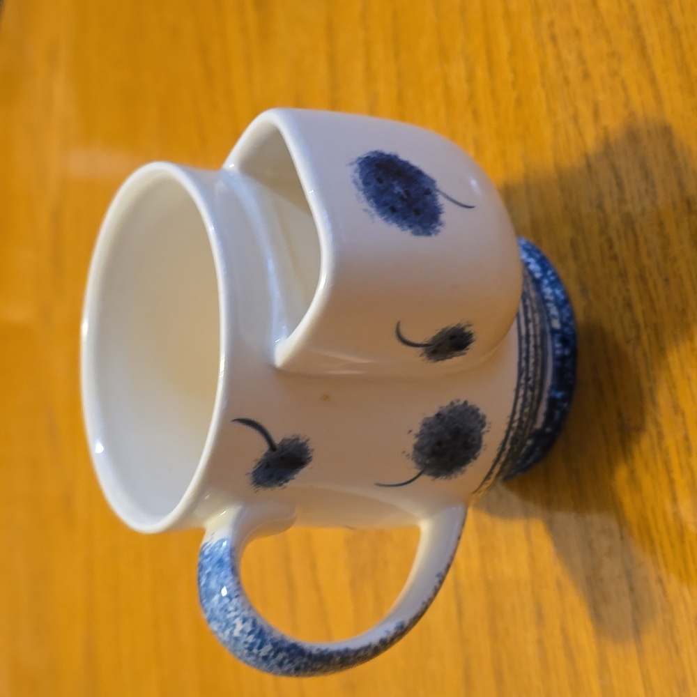 Herman Dodge & Son Hand Painted Blue and White Ceramic Mug with Tea Pouch
